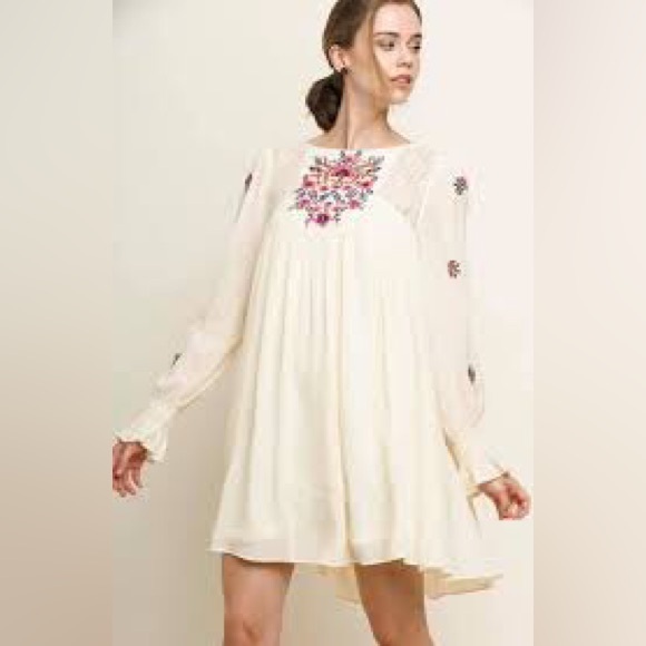 Free people dress floral embroidered lace Elegant Cream Embroidered Dress - Picture 2 of 3